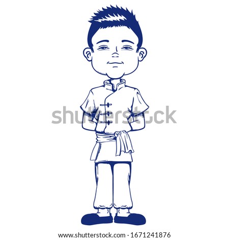 Boy with features, Asian child, Chinese, Asia, art line. Ideal for educational and institutional materials