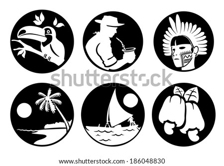 Icons and cultural symbols of Brazil customs fauna and flora, Brazilian tourism. Ideal for informational and institutional related tourism