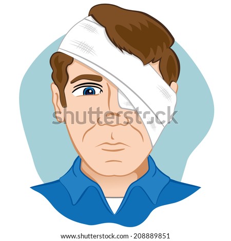 First aid dressing bandages with bandage on head and eye
