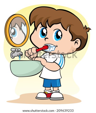 Illustration Representing A Child Taking Care Of Her Nipple Hygiene ...