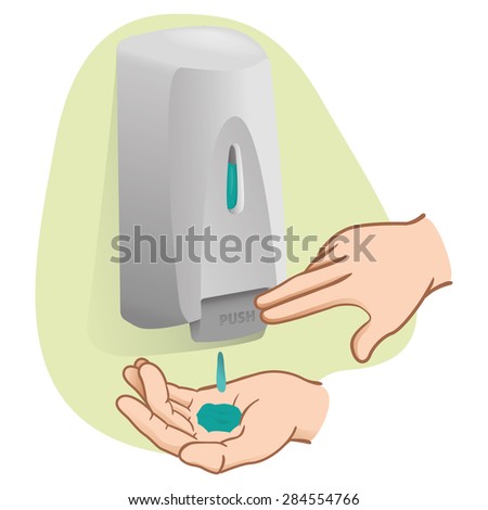 Illustration of a person doing hand hygiene with cleaning product. Ideal for catalogs of pridutos and hygiene information