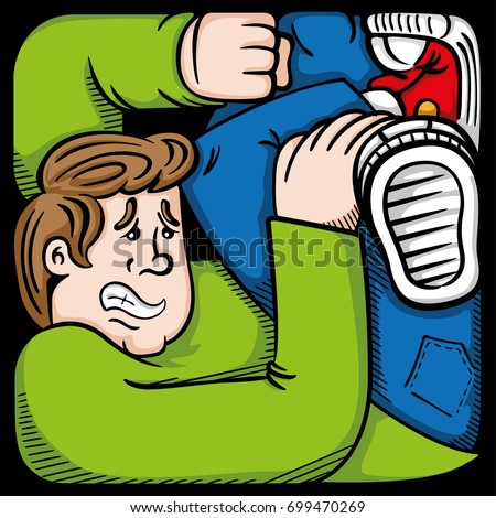 Cartoon of a person representing man in anguish, in tight space, prone in difficulties. Ideal for informative and educational materials