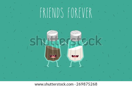 Salt and pepper illustration. Vector cartoon. Friends forever. Comic characters. You can use in the menu, in the shop, in the bar, the card or stickers.