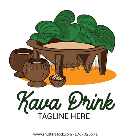 Kava Drink with bowl and kava leaf vector illustration, good for kava drink product label logo design