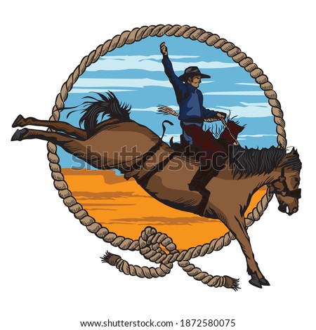Rodeoman vector illustration in hand drawn style and retro color, perfect for Rodeo Event logo, t shirt design and merchandise