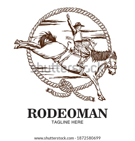 Rodeo guy wih rope and horse in hand drawn style, perfect for tshirt design, rodeo event logo
