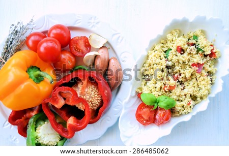 summer salad and fresh vegetables, natural food