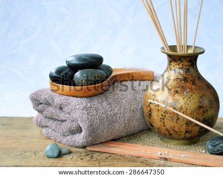 Zen spa background, incense sticks and stones