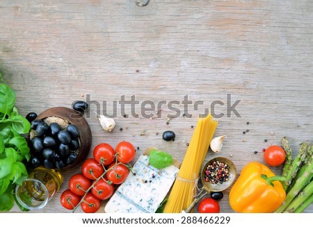 Italian food ingredients, natural food, background for text