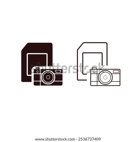 Camera icon with memory card available in two styles: minimalist line and bold filled. Perfect for photography apps, websites, and multimedia projects. 