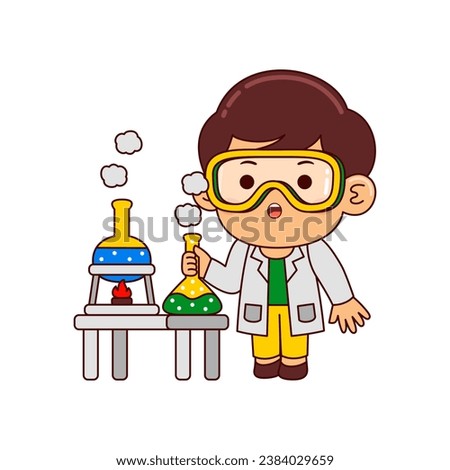 cute scientist boy cartoon character vector illustration