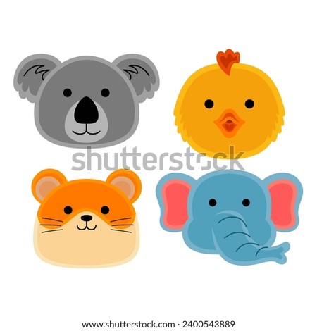 cute animal faces of elephant, chicken, hamster, and koala slow lorises vector illustration