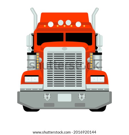 red semi truck, front view, vector illustration, flat style
