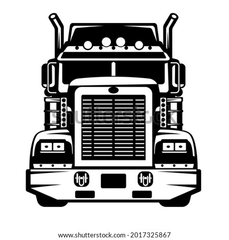 semi truck, front view, flat style, vector illustration