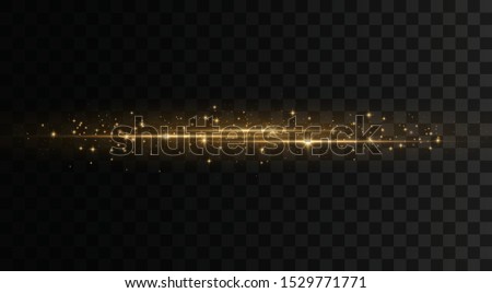 Set of flashes, Lights, Sparkles on transparent background. Bright gold  glares. Abstract golden lights isolated. Yellow horizontal lens flares pack. Laser beams, horizontal light rays, lines. Vector Stock foto © 