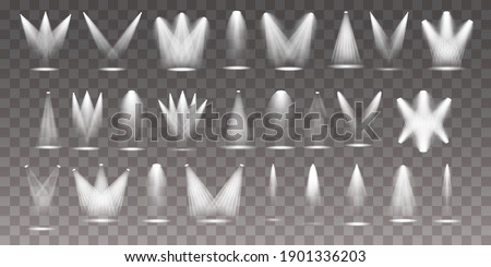 Exclusive use lens flash light effect from a lamp or spotlight. Set of the white spotlight shines on the stage, scene, podium. 