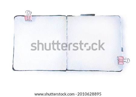 Opened vintage notebook painting with watercolors.isolated on white background.sketch of open notepad.Sketchbook for drawing and taking notes.
