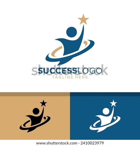 Simple People reach for Star. Success Motivation Logo Design. Vector illustration