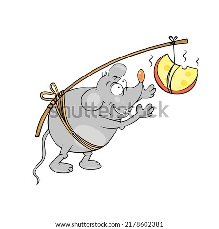 Cute cartoon mouse with pies of chis. funny character for your design.