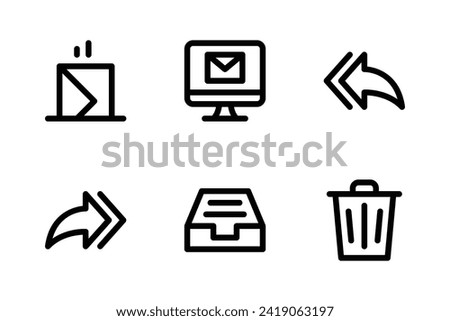 E-mail icon set including receive, computer, reply, forward, inbox, and delete.