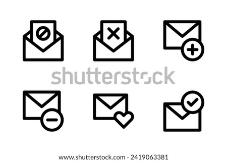 E-mail icon set including spam, add mail, remove mail, favorite, and delivered.