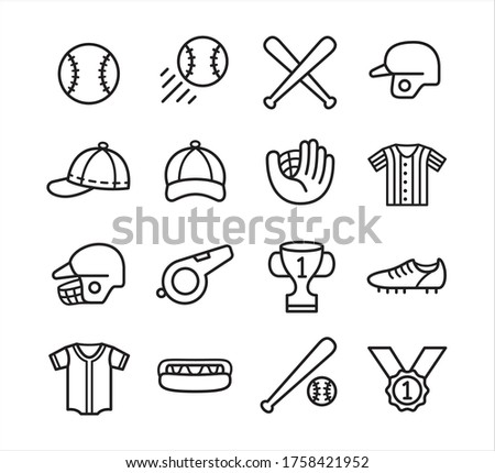 simple outline style baseball vector icon logo design set template for mobile application or website button