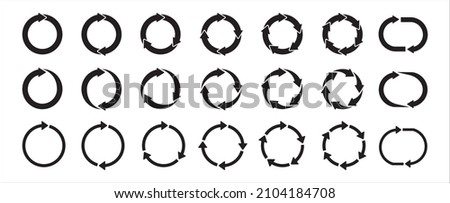 Circle arrow icon set. Symbol of reload, refresh, loading, recycle and repeat. Interconnecting round arrow vector icons set. Work in progress sign. One, two, three, four, five, six arrow in the loop.