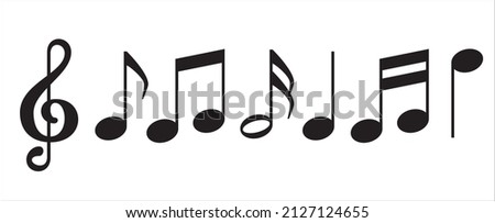Music note icon set. Treble clef music notes key icons set. Musics sheet illustration contains symbol of bass clef, crotchet, quaver, and beam.