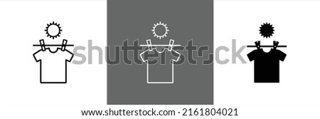 Direct under the sun clothesline icon set. Clothes drying line under the sun light vector illustration. Drying instruction.