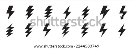 Electric power icon. Thunder bolt lightning icons set. Flash lightning sign vector collection. Various vector stock symbol illustration of thunderbolt electric flashes.