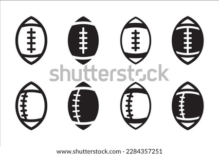 American football icon set. Rugby ball icons. American football ball vector stock illustration. Simple black and white flat design. Vertical balls.