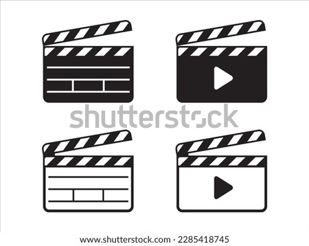 Clapperboard icon set. Opened movie shooting clapper board vector. Film cinema symbol. Vector stock illustration.