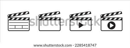 Clapperboard icon set. Opened movie shooting clapper board vector. Film cinema symbol. Vector stock illustration. Outline design style.