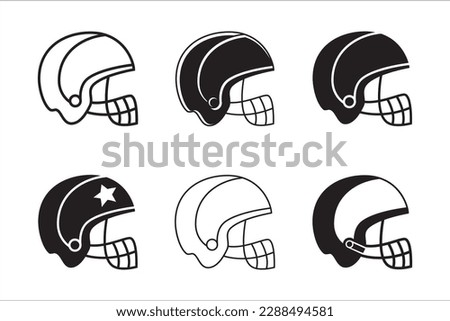 American football helmet icon set. Rugby ball icons. Vector stock illustration. Simple flat design.