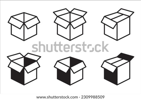 Shipping box icon set. Empty open and close box for delivery packaging icons. Cardboard box vector stock illustration.