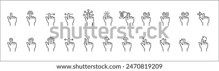 Finger touch screen gesture icon set. Touch and swipe gesture vector icons. Touch screen operation and navigation symbol. Contain icon like double tap, long click, zoom, move. Vector stock image.