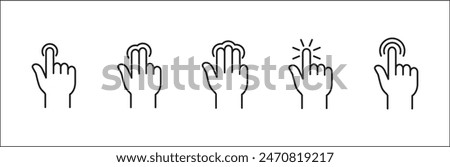 Finger touch screen gesture icon set. Three finger touch gesture icon. Multiple touch point symbol. Vector stock icon isolated on white. Graphic design for button template and illustration.