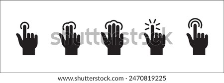 Finger touch screen gesture icon set. Three finger touch gesture icon. Multiple touch point symbol. Vector stock icon isolated on white. Graphic design for button template and illustration.