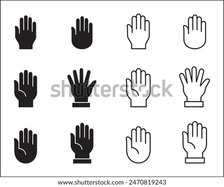 Hand icon. Palm hand icons. Hands symbol collection. Hands icon symbol of participate, volunteer, stop, vote. Vector stock graphic, flat style design illustration resource for UI and buttons.