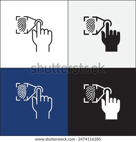 Finger touch screen gesture icon. Fingerprint and pattern lock or unlock screen icon. Biometric sensor sign. Vector stock icon isolated on white. Graphic design for button template and illustration.