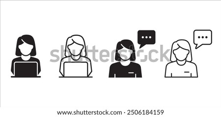 Customer service and support icon set. Help and support call icons. Entrepreneur symbol. Vector icon illustration. Contain symbol of Live chat, female or male receptionist and operator.