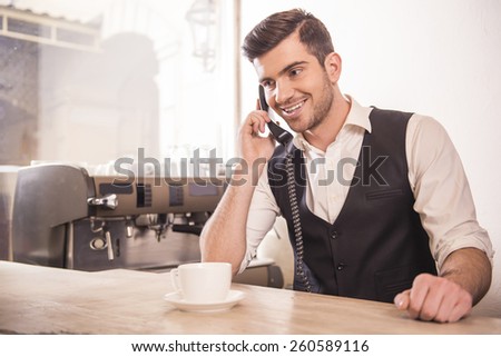Baristas is taking orders over the phone.