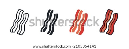 Bacon strips icon. Linear flat color icons contour shape outline. Black isolated silhouette. Fill solid icon. Modern glyph design. Set of vector illustrations. Meat products. Food ingredients