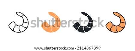 Shrimp prawn icon. Linear flat color icons contour shape outline. Black isolated silhouette. Fill solid icon. Modern glyph. Set of vector illustrations. Meat products fish and seafood. Marine life