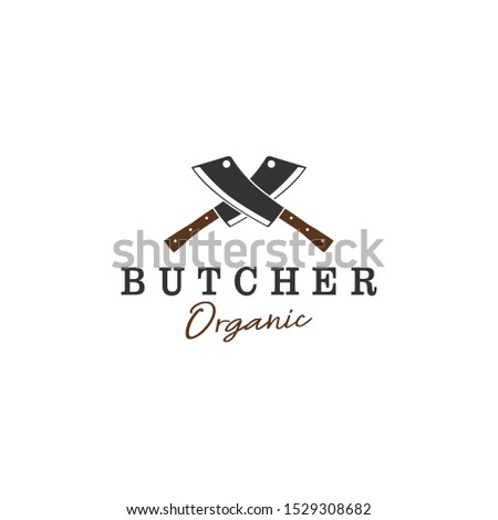 Butcher's logo or slaughterhouse logo with two large sharp knife elements.