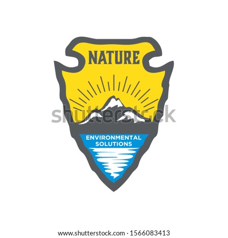 Osage logo nature with mountain valley river element, simple minimalist design illustration, iconic culture tribe.