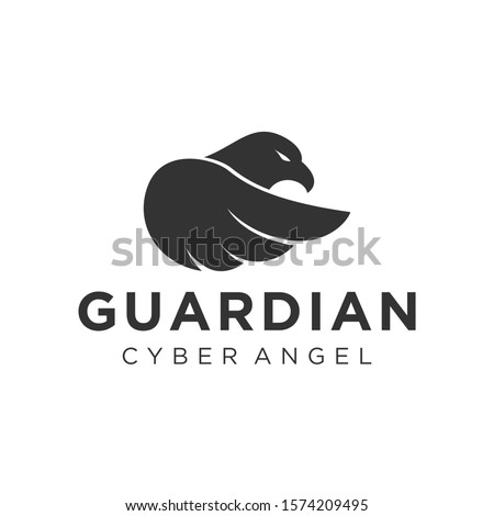 Guardian aves eagle bird logo simple minimalist design, animal icon modern business technology cyber security.