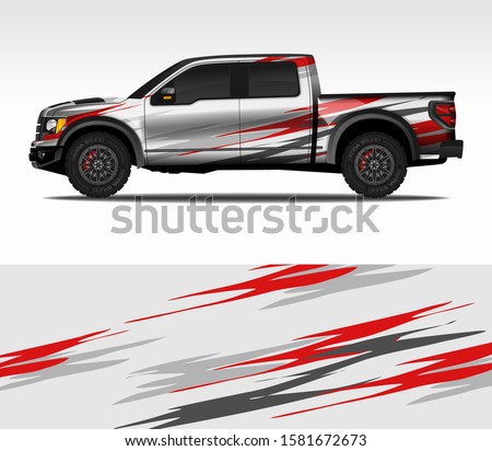 Car wrap decal design vector, for advertising or custom livery WRC style, race rally car vehicle sticker and tinting custom. 4x4 ford Raptor double cabin.