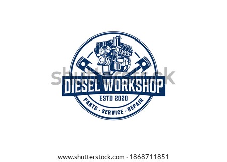 Diesel engine logo vector. workshop automotive transportation engine piston element.