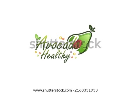 Avocado fruit logo design green leaves slice lamb hass farm healthy juice icon